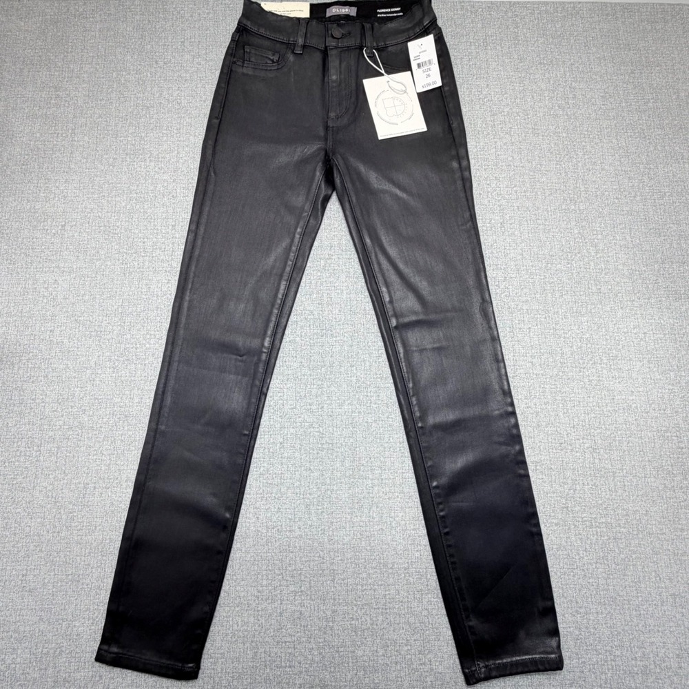 DL1961 Florence Skinny Jeans 26 Black Coated Mid Rise Ankle Medina 12359 NWT